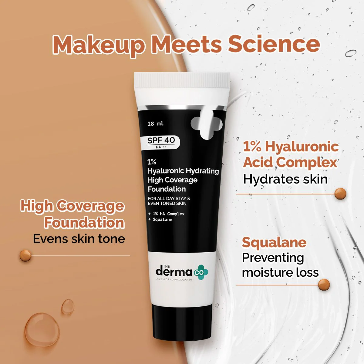 1% Hyaluronic Hydrating High Coverage Foundation - 18ml | Nude - Image 2