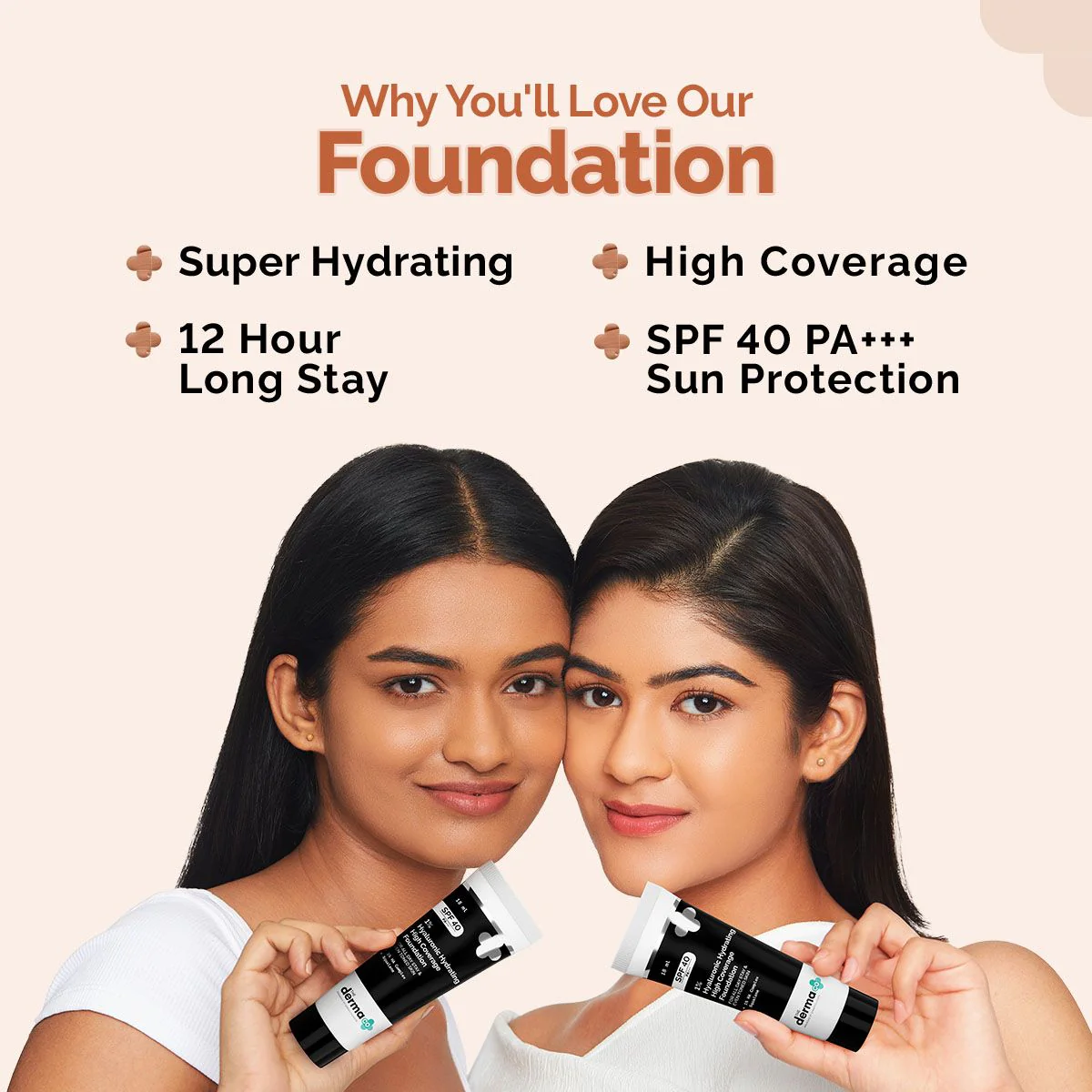 1% Hyaluronic Hydrating High Coverage Foundation - 18ml | Peach - Image 3